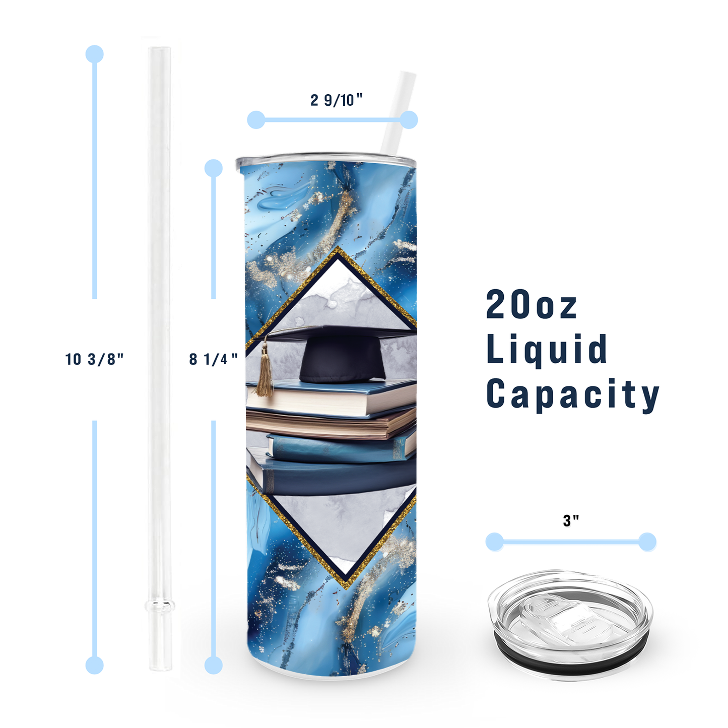 20oz Graduation Tumbler - Blue Gold Senior