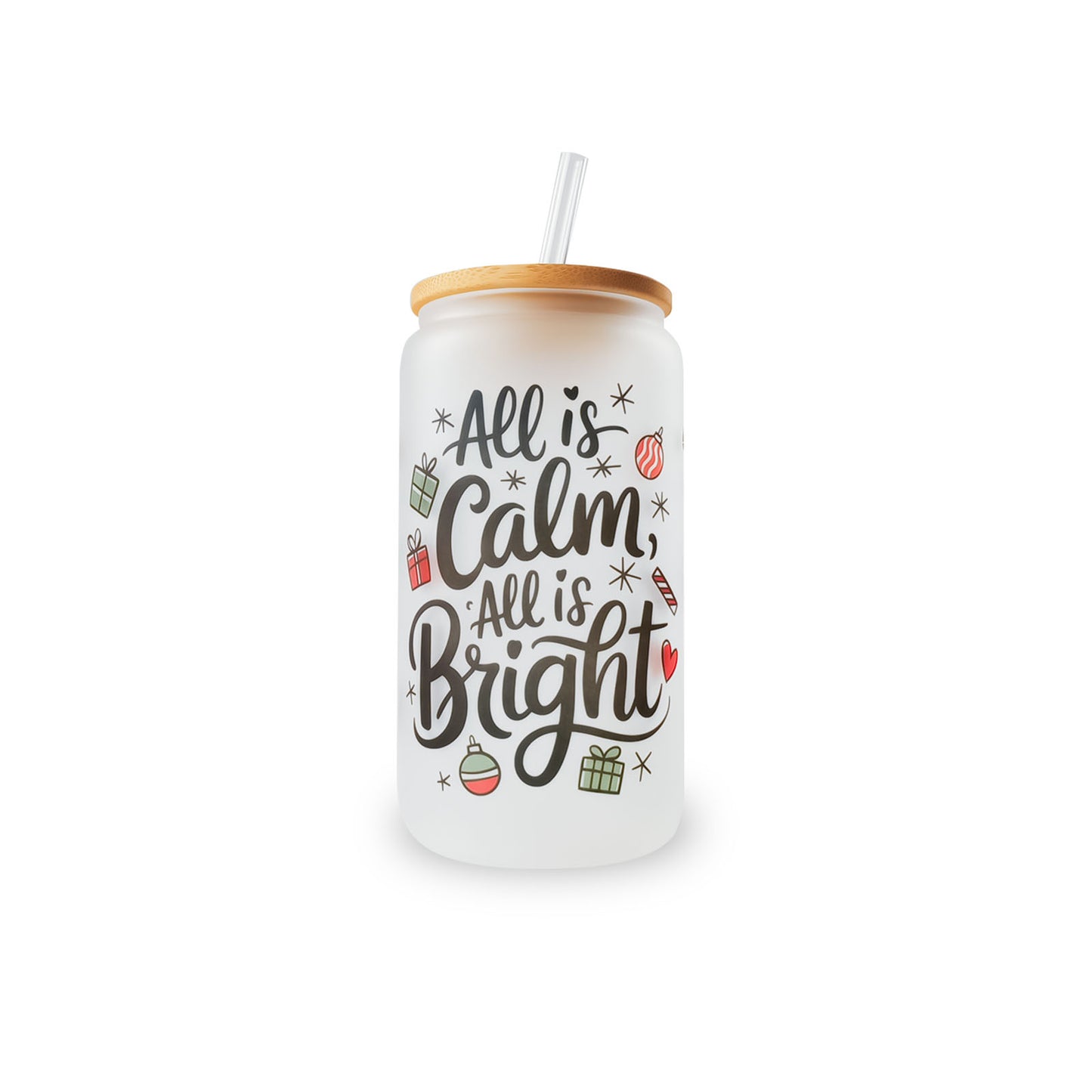 Christmas Glass Can - All Is Calm