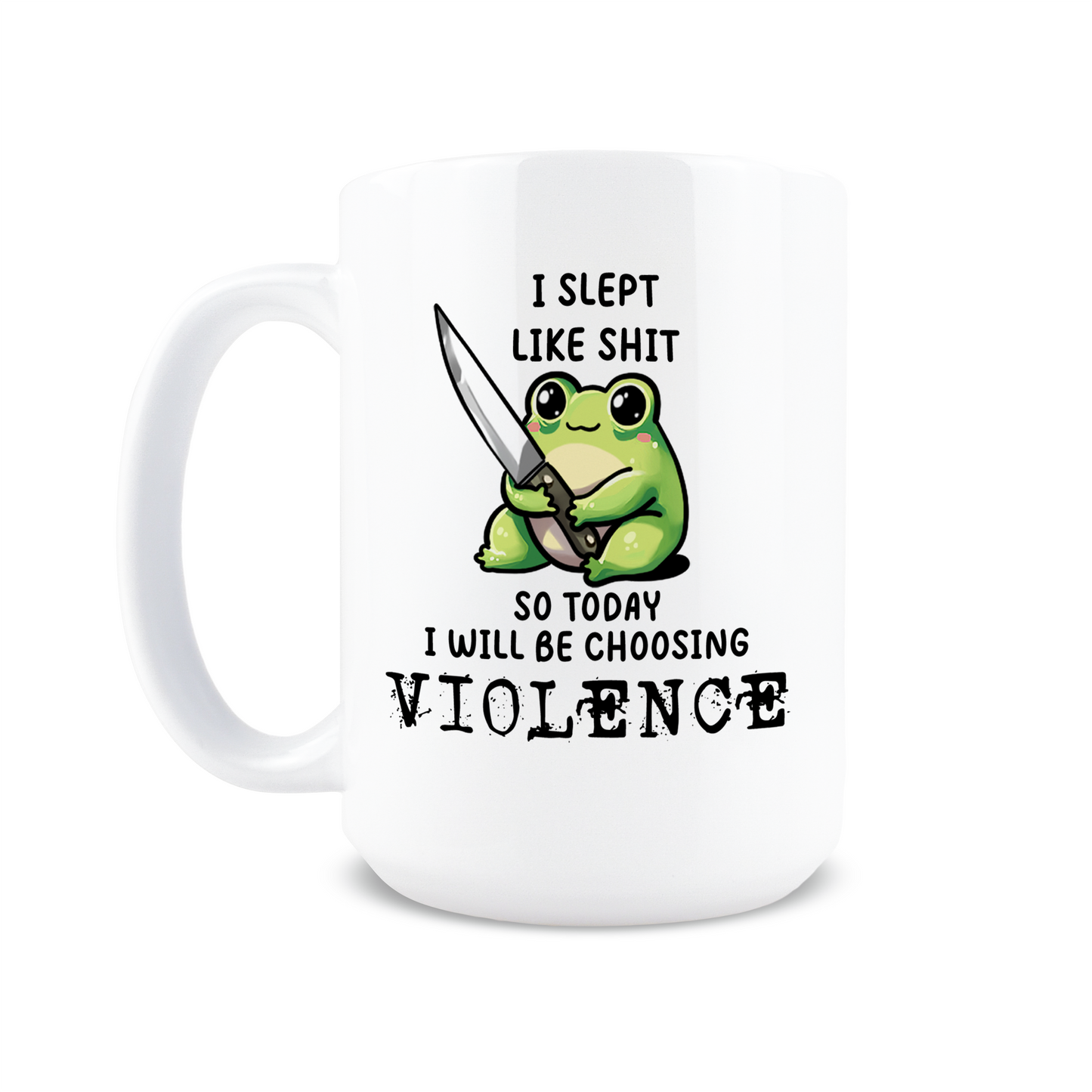 Promotional image for funny tired frog coffee mug