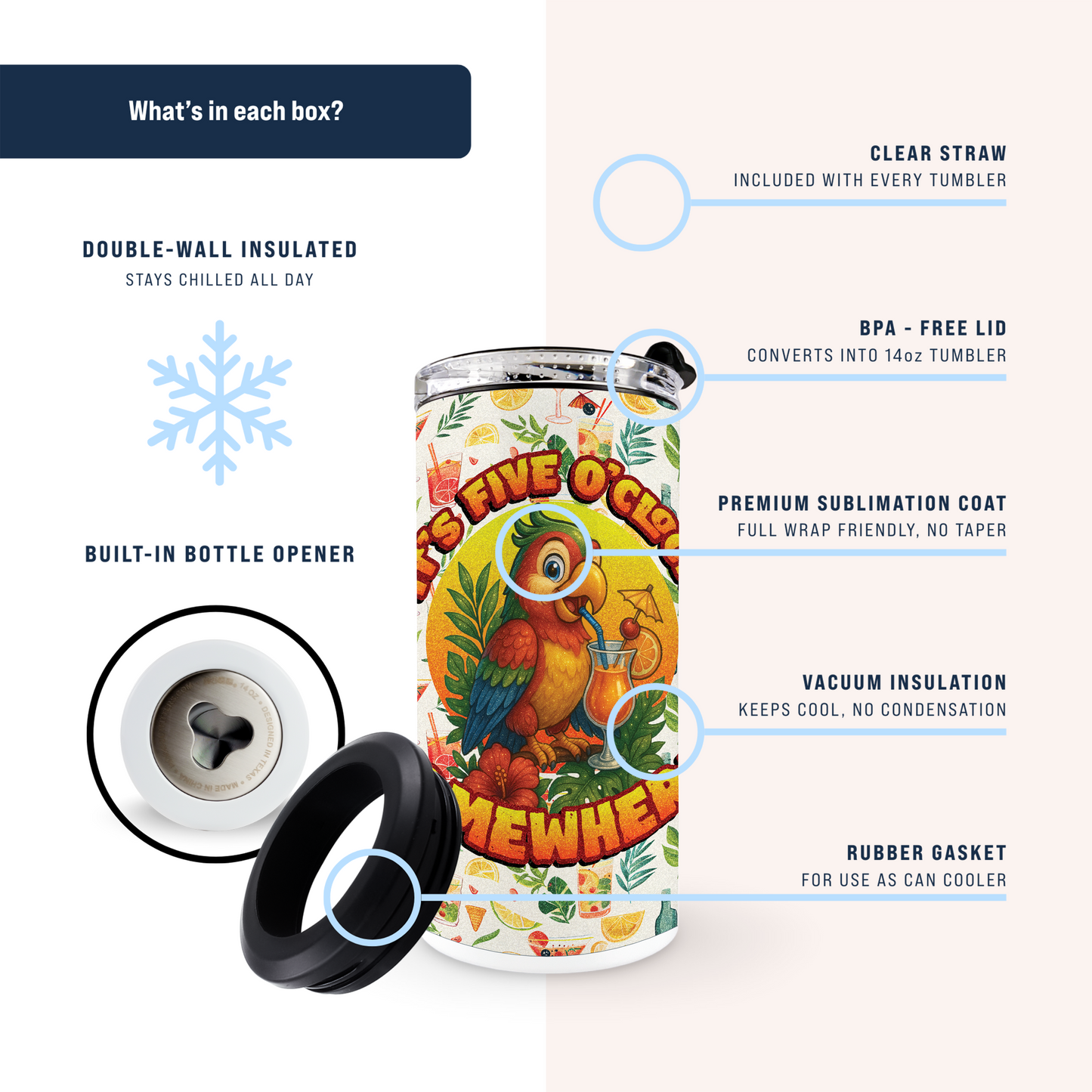 4 in 1 Can Cooler - Five O'Clock Somewhere
