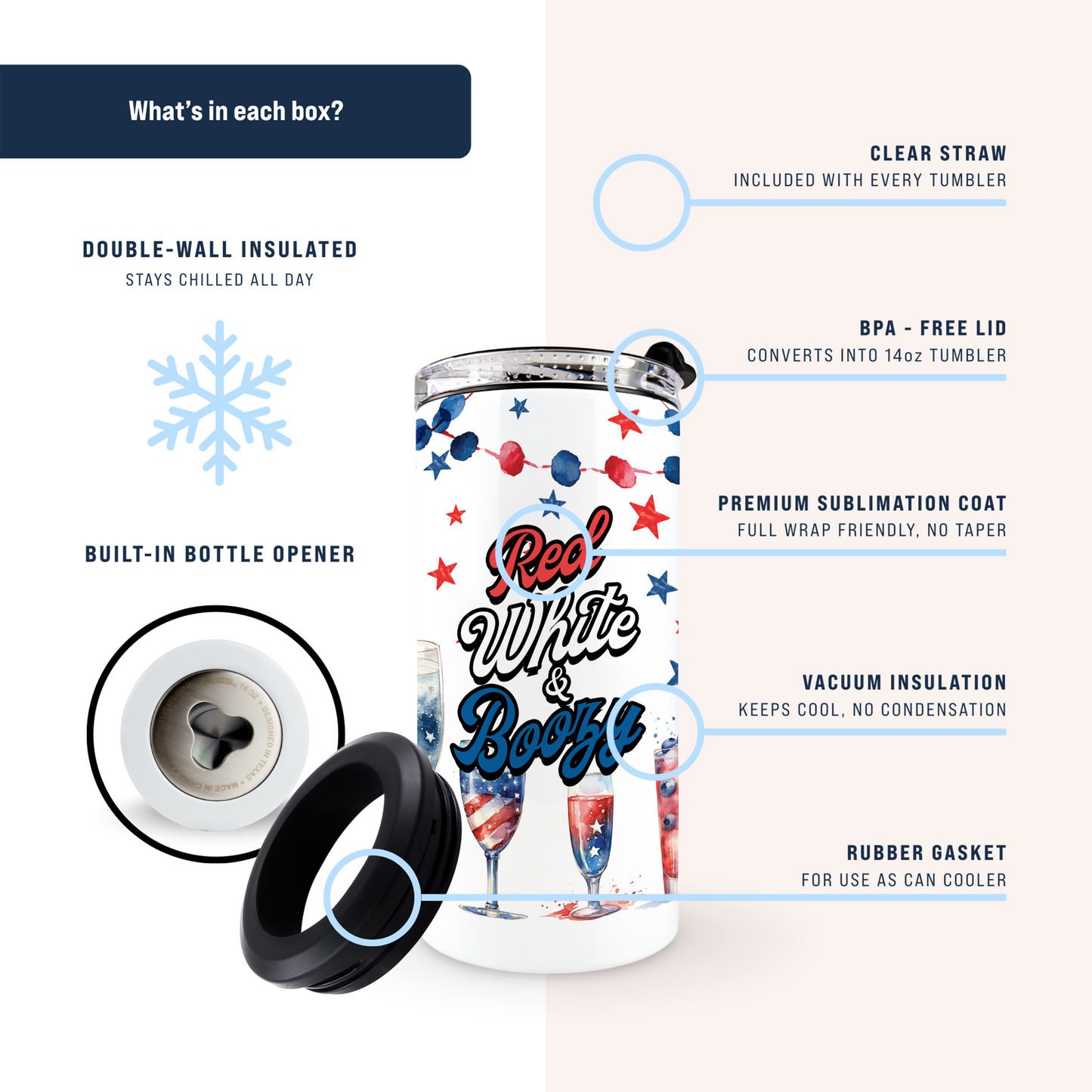 4 in 1 Can Cooler - Red White & Boozy