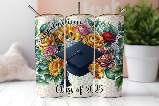 20oz Graduation Tumbler - Leopard Floral Graduate