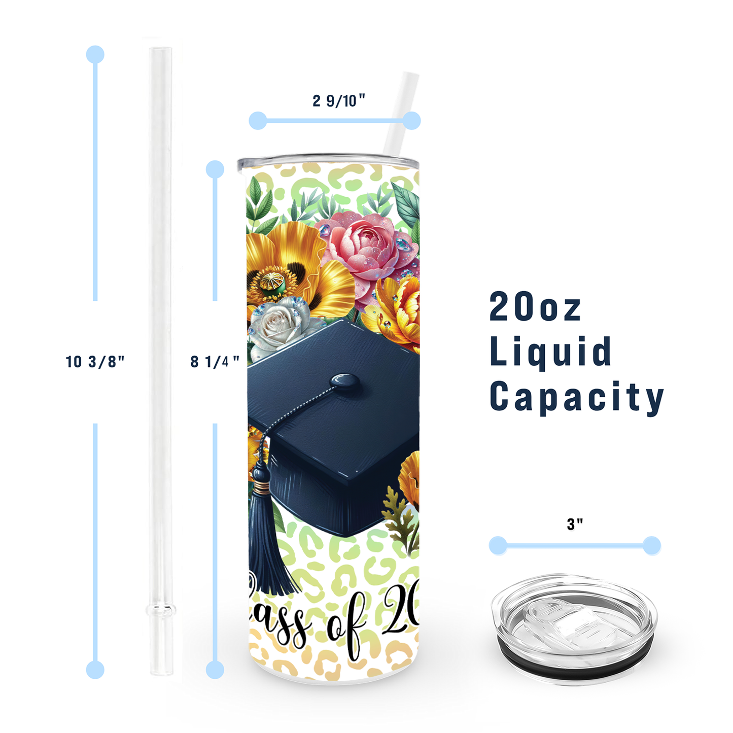 20oz Graduation Tumbler - Leopard Floral Graduate