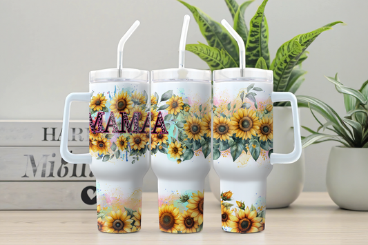 40oz Traveler Tumbler for Mom - Sunflower Mama