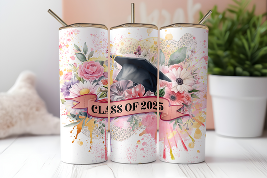 20oz Graduation Tumbler - Watercolor and Flowers
