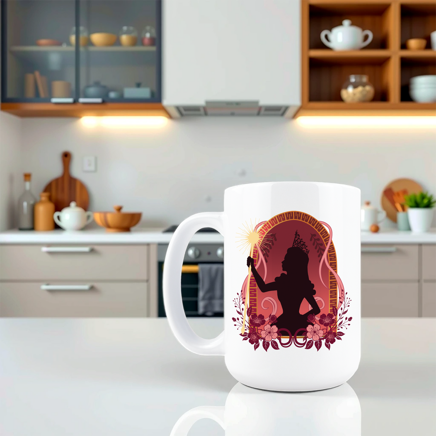 Lifestyle shot of Wicked Broadway musical themed coffee cup
