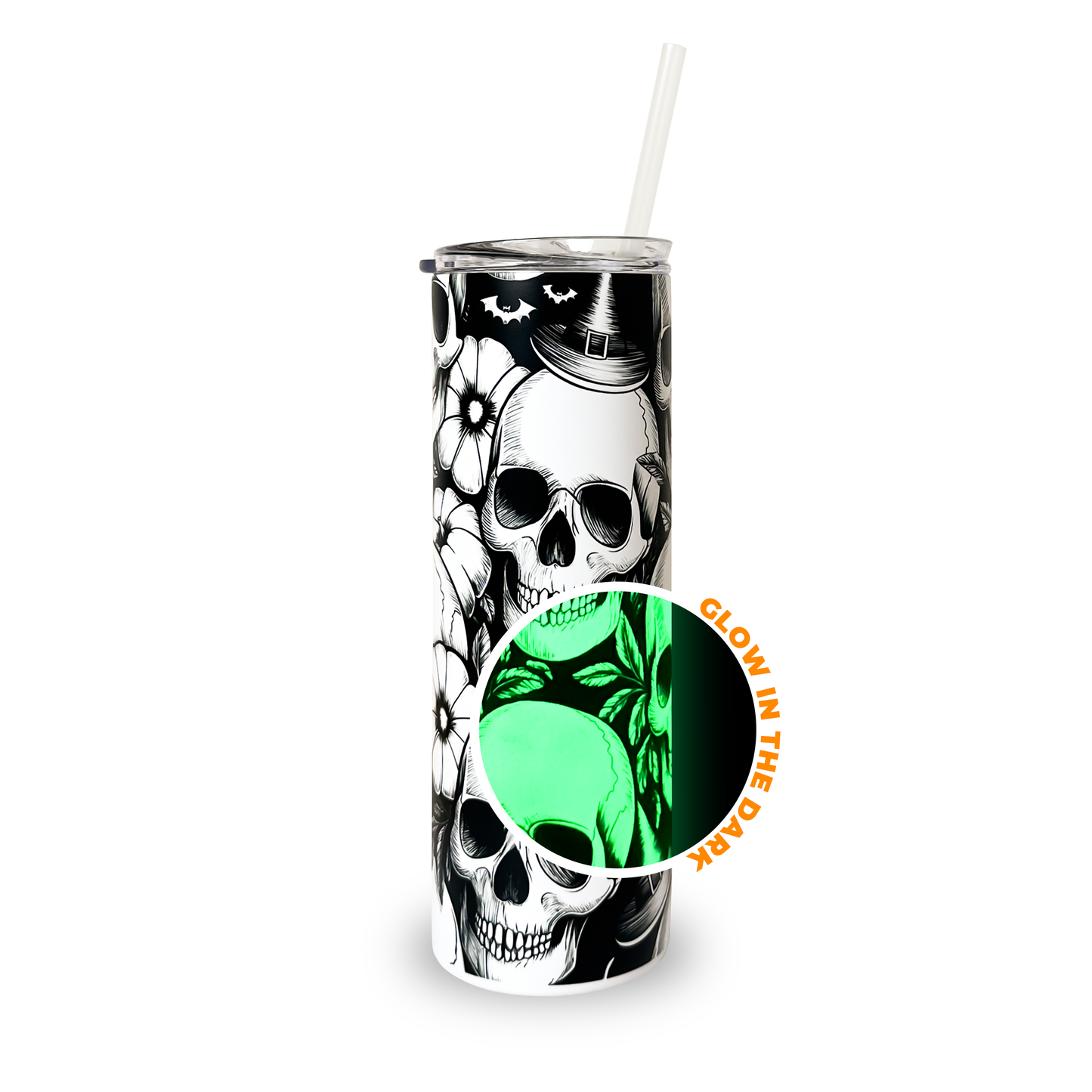 Halloween 20oz Glow in the Dark Tumbler - Skulls