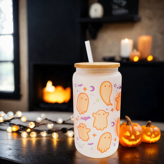 Halloween Glass Can - Ghosts