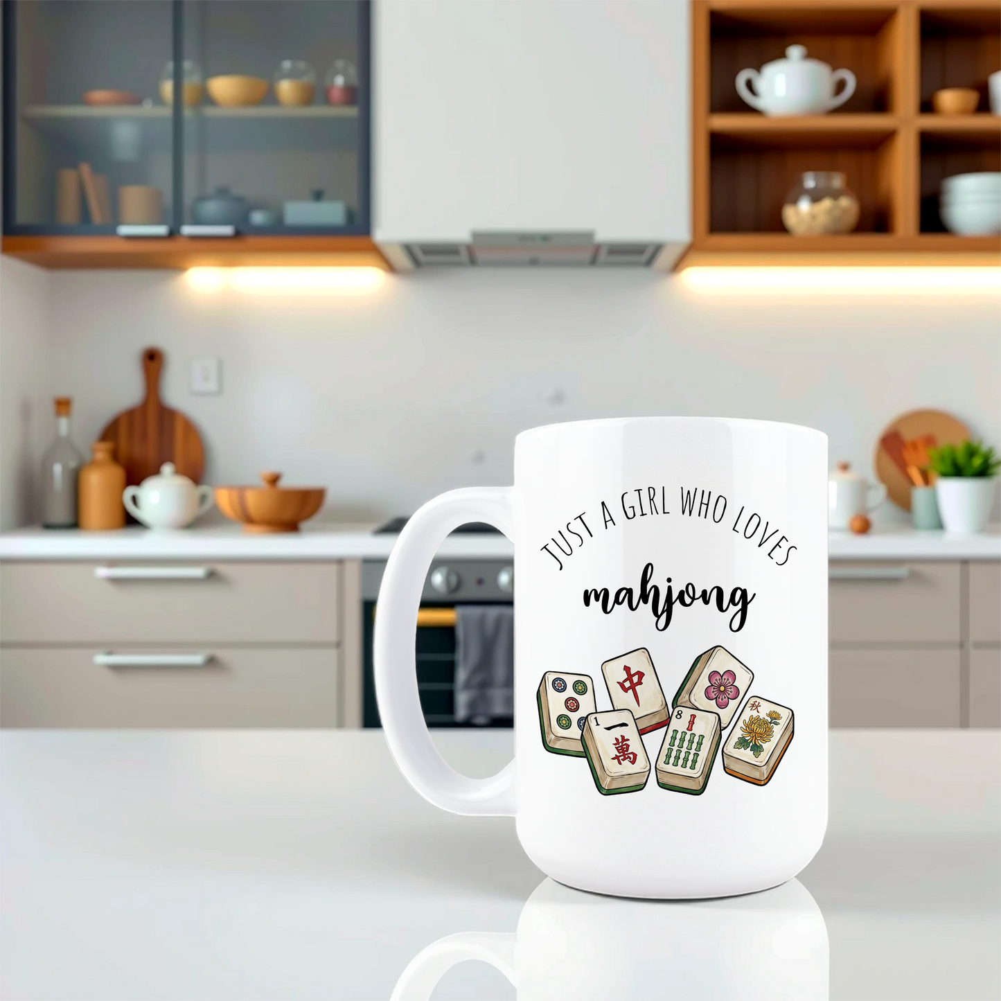 Lifestyle shot of cute Mahjong coffee mug