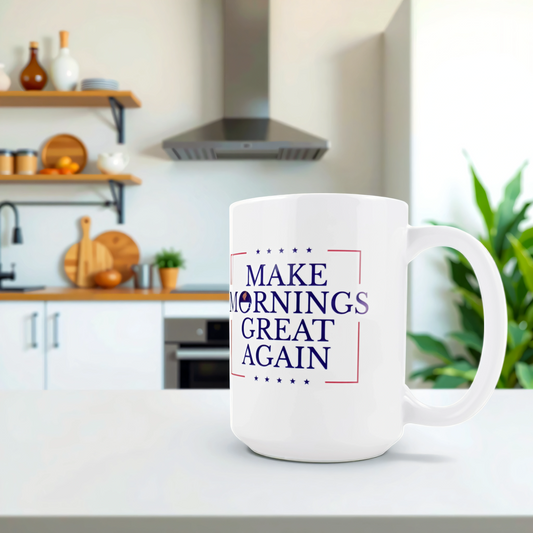 Lifestyle shot of funny Trump parody coffee mug