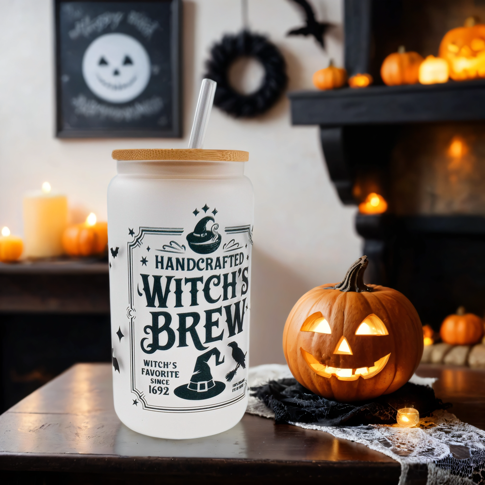 Halloween Glass Can - Witches Brew