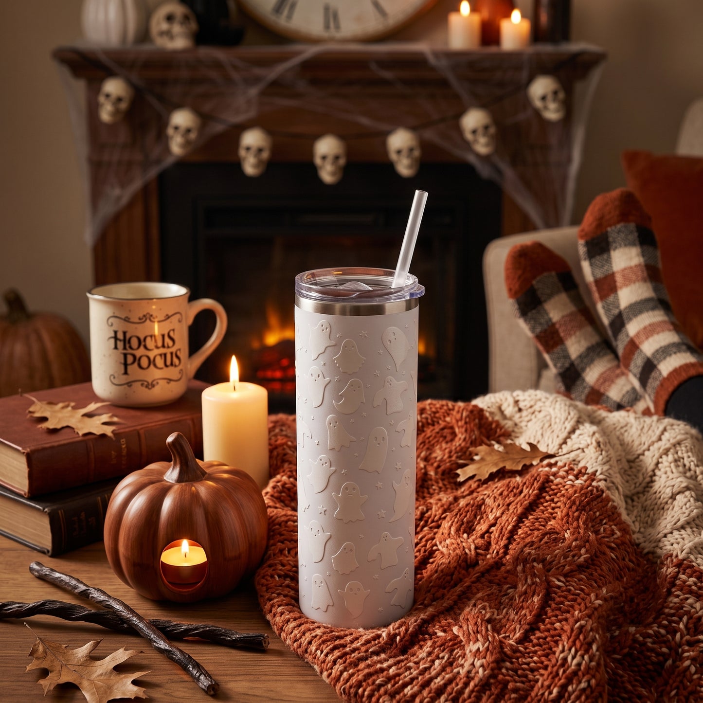Halloween 20oz Skinny - White Ghosts