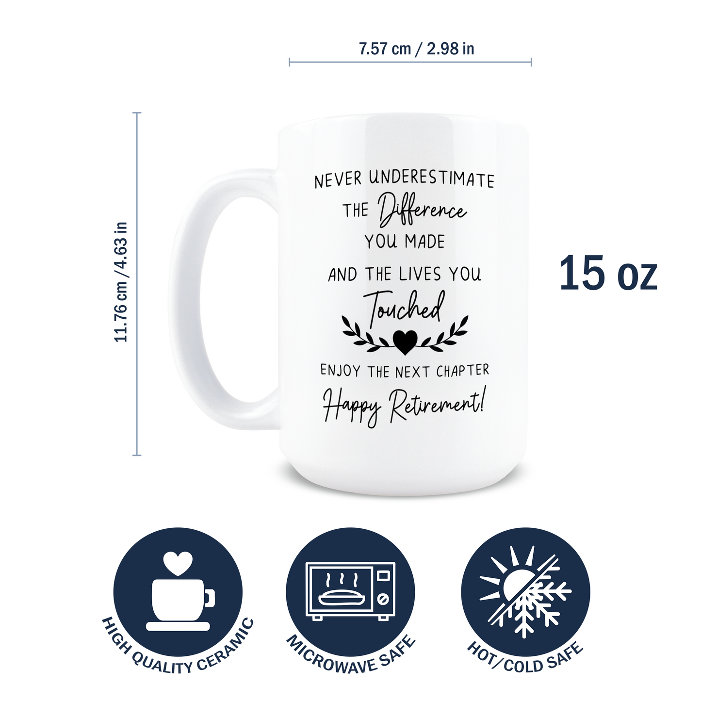 Dimensions and specifications of 15oz high quality microwave safe retiring boss mug