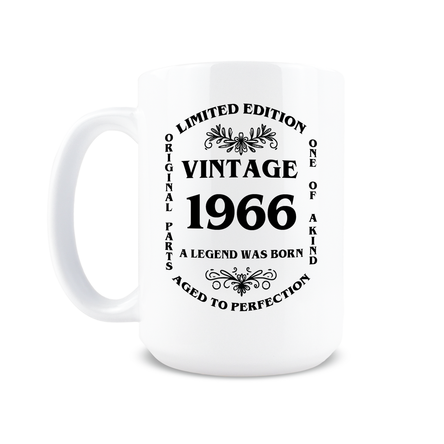 Front view of classic 60th birthday aged to perfection coffee mug