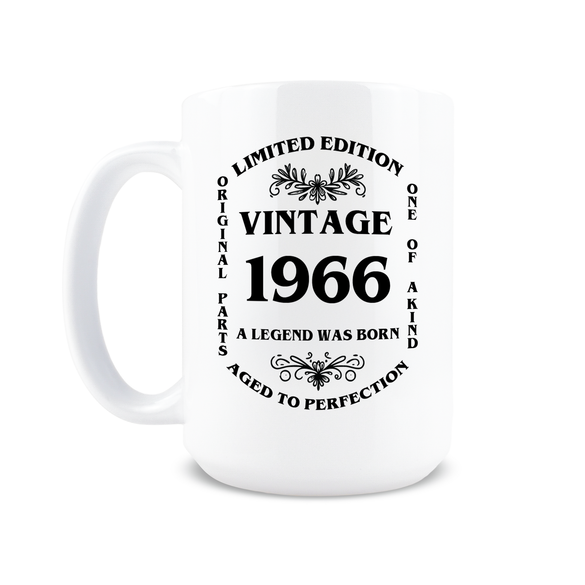 Front view of classic 60th birthday aged to perfection coffee mug