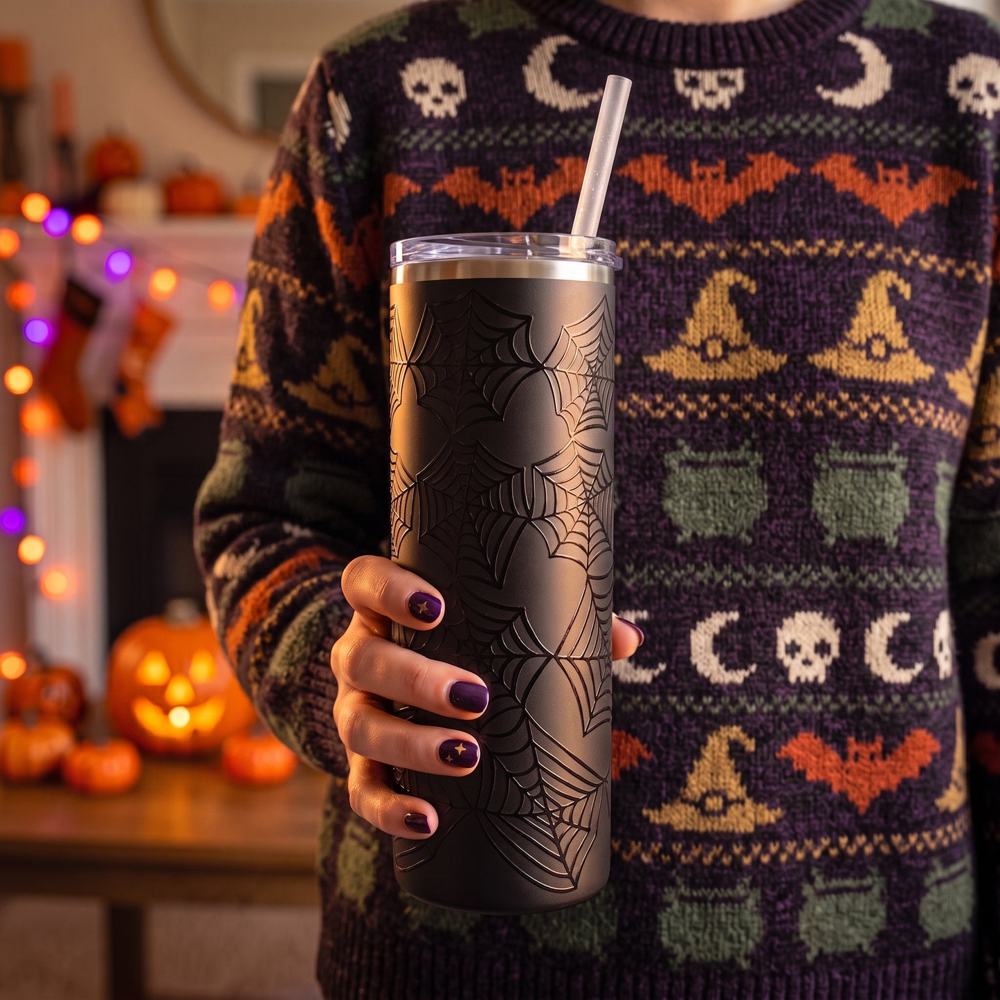Halloween 20oz Skinny - Black Spiderwebs