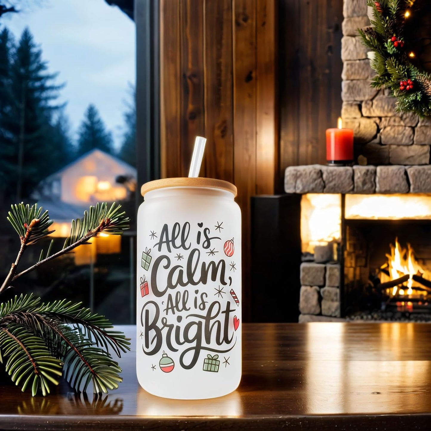 Christmas Glass Can - All Is Calm