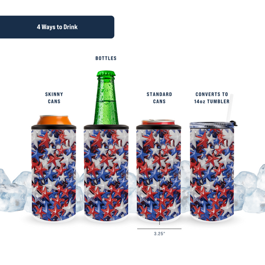 4 in 1 Can Cooler - Patriotic Stars