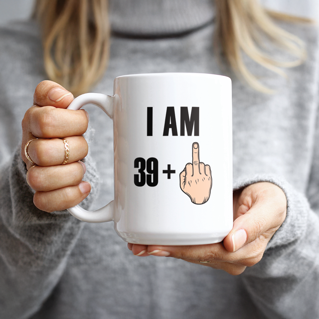Lifestyle shot of funny rude birthday coffee mug