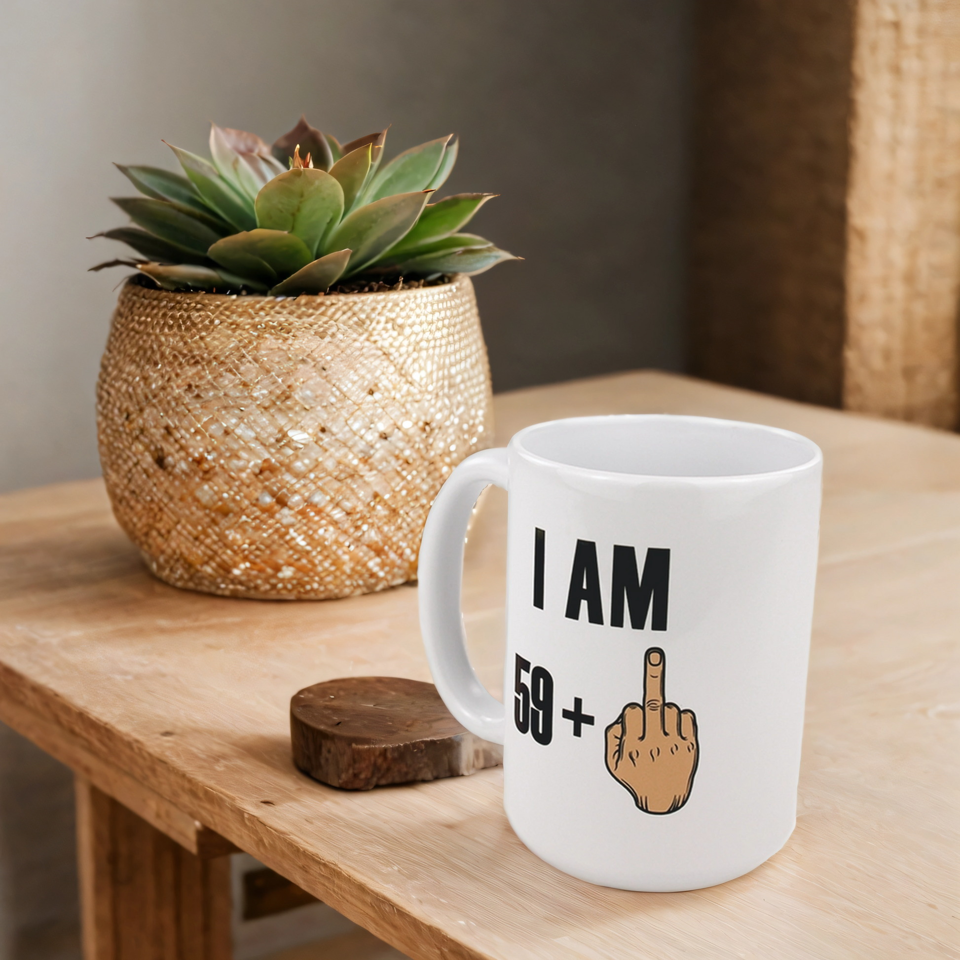 Lifestyle shot of funny 60th birthday gag gift mug