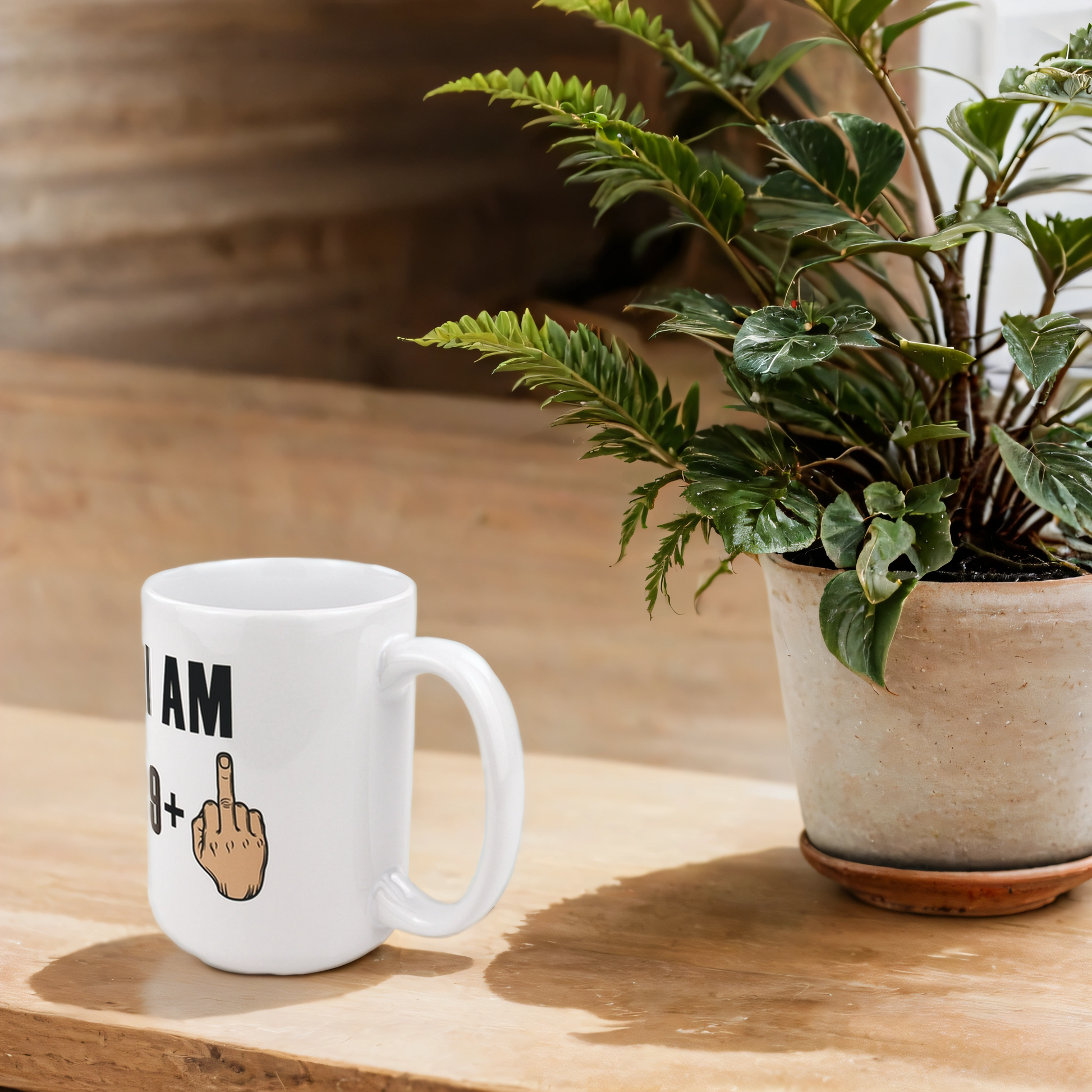 Lifestyle shot of funny 70th birthday gag gift mug