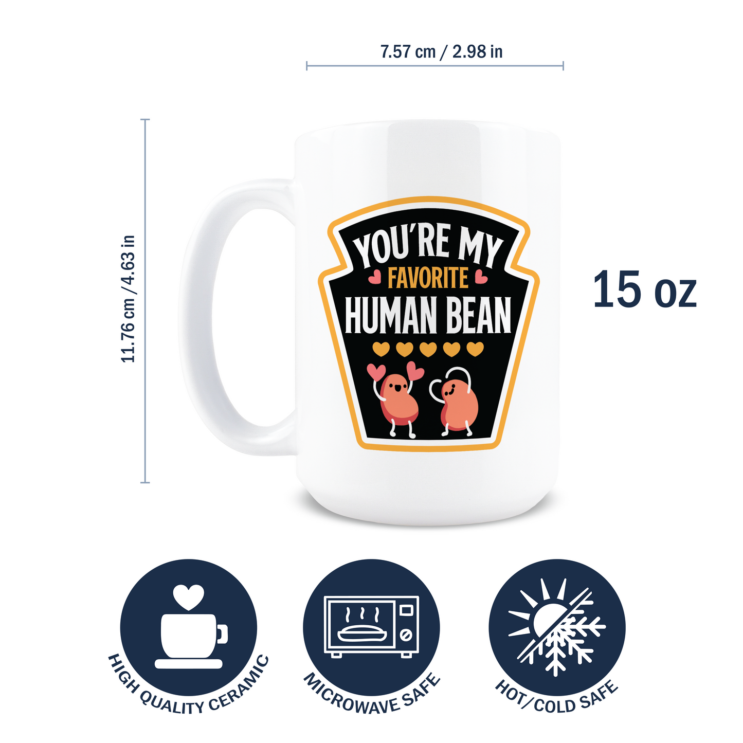 Dimensions of 15oz white ceramic coffee mug