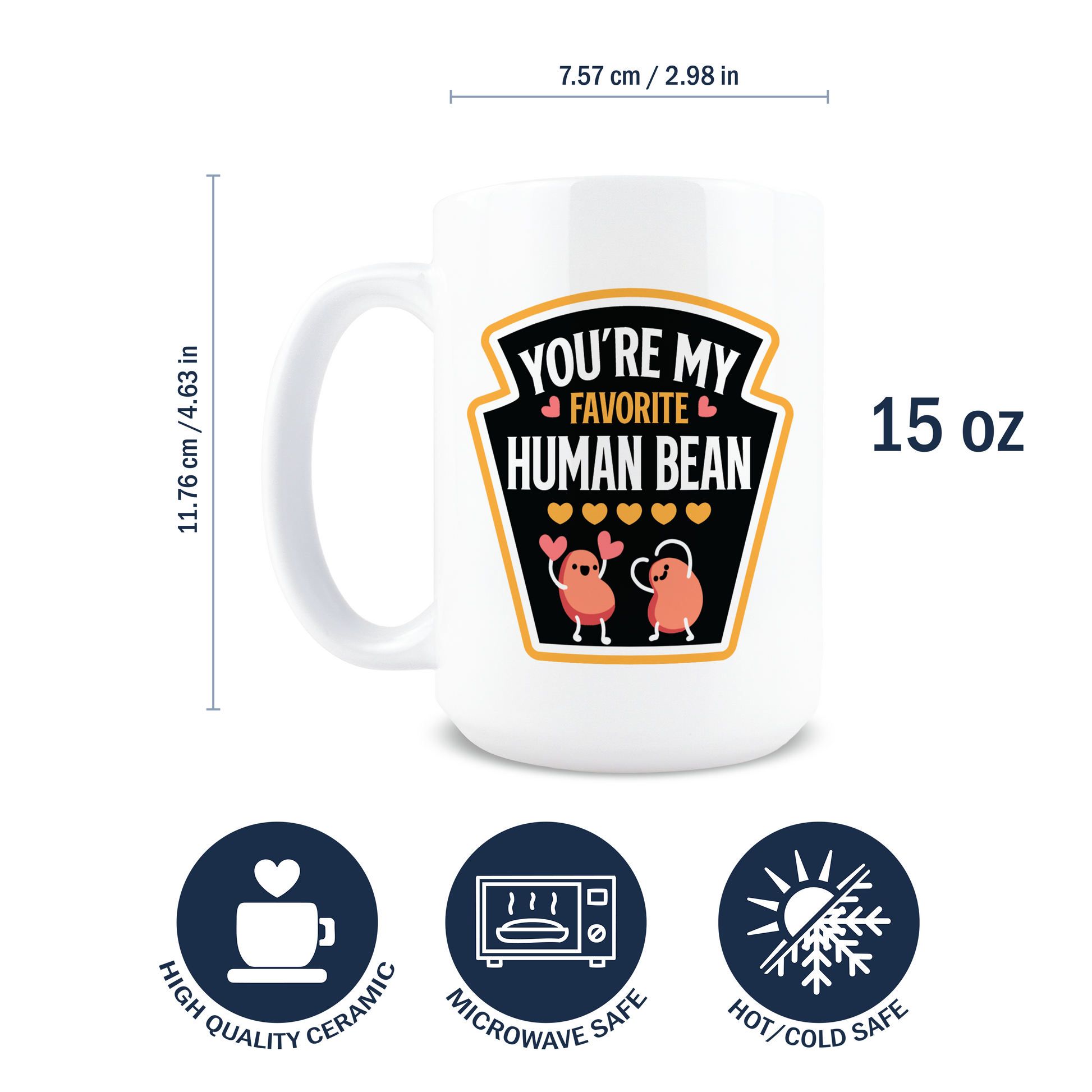 Dimensions of 15oz white ceramic coffee mug