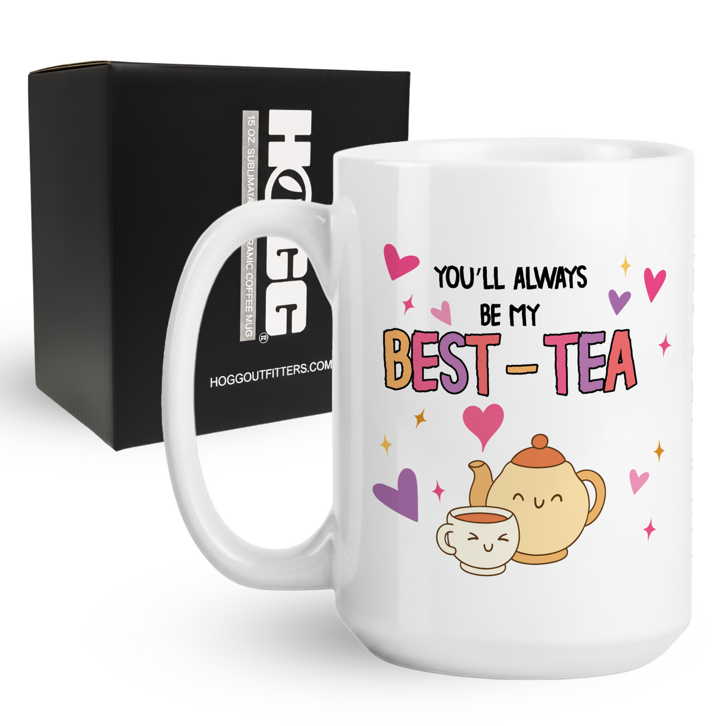 15oz coffee mug with You'll Always Be My Best-Tea pun and cute cartoon kettle design