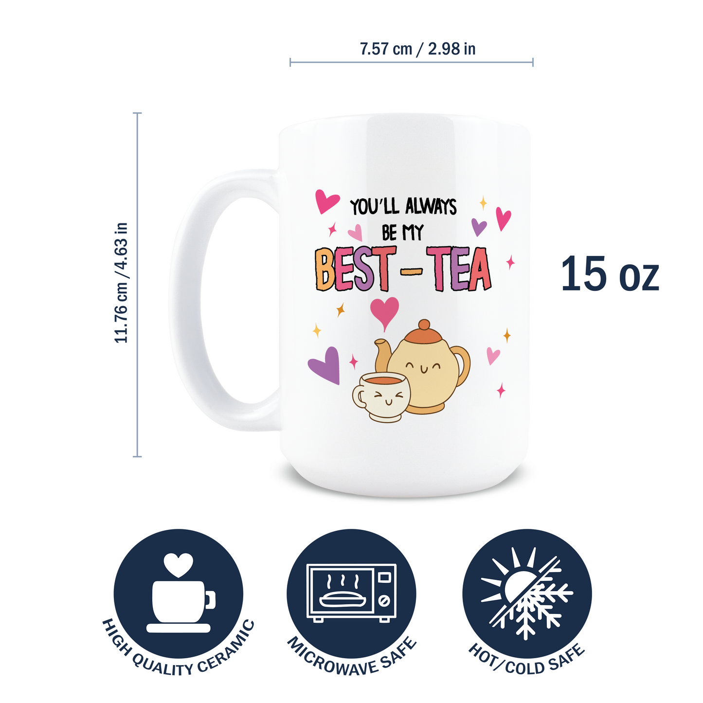 Dimensions of 15oz white ceramic coffee mug
