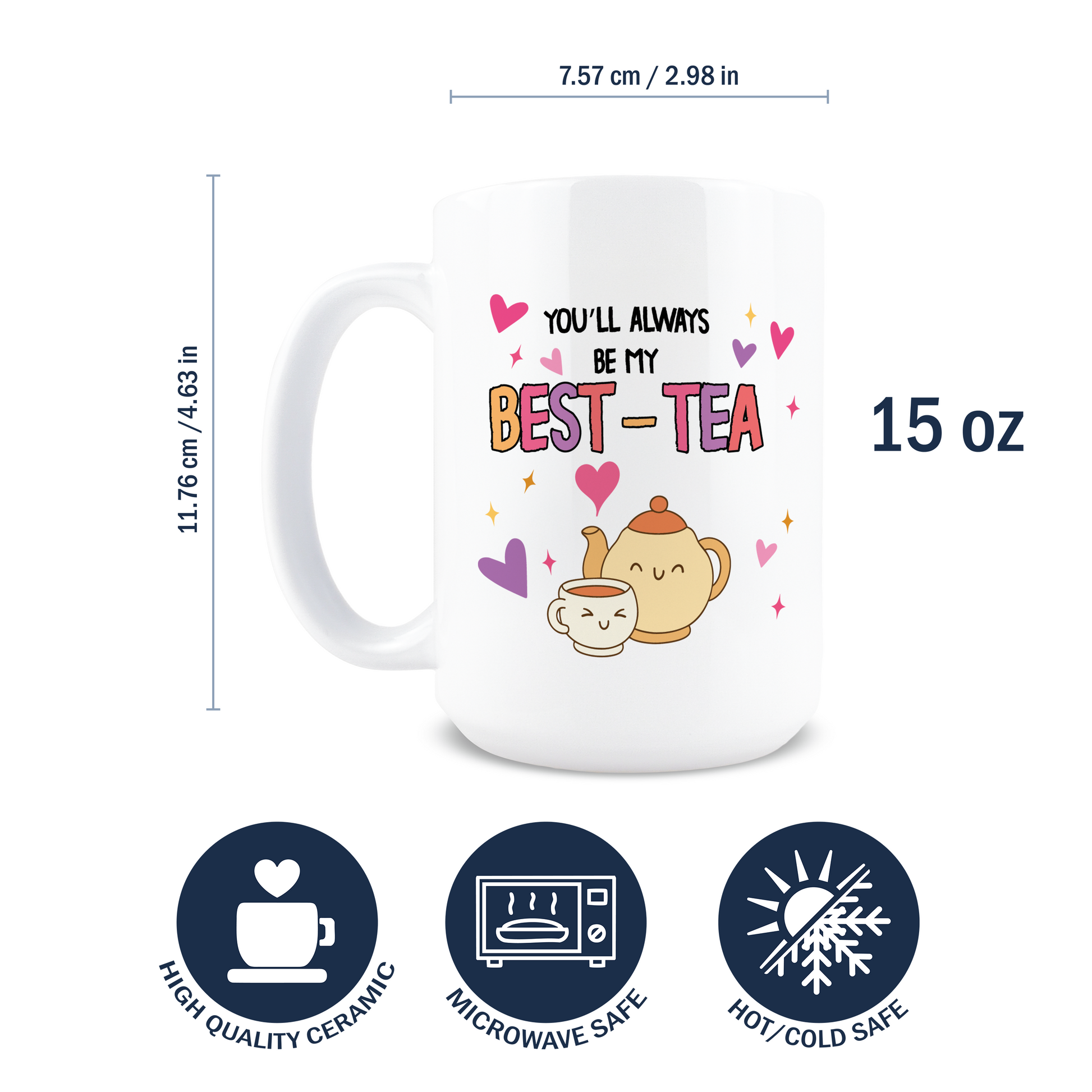 Dimensions of 15oz white ceramic coffee mug