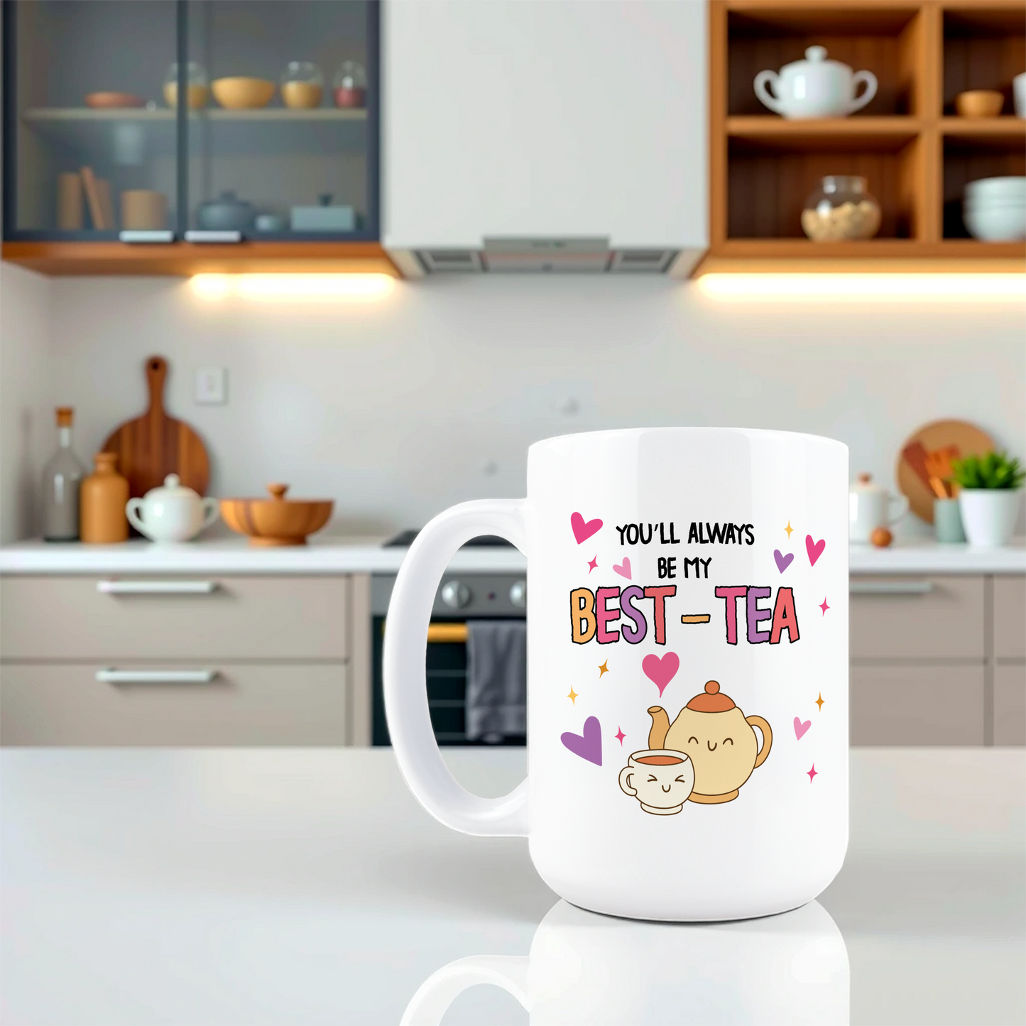 Lifestyle shot of cute best friend coffee mug gift