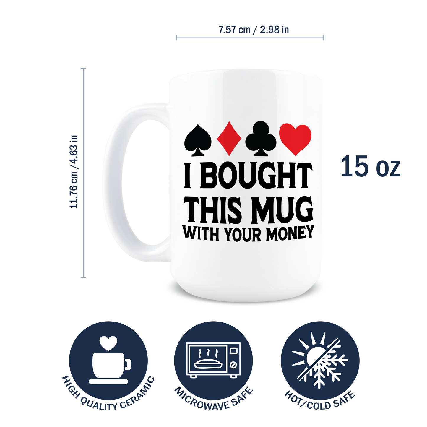 Dimensions of 15oz white ceramic coffee mug