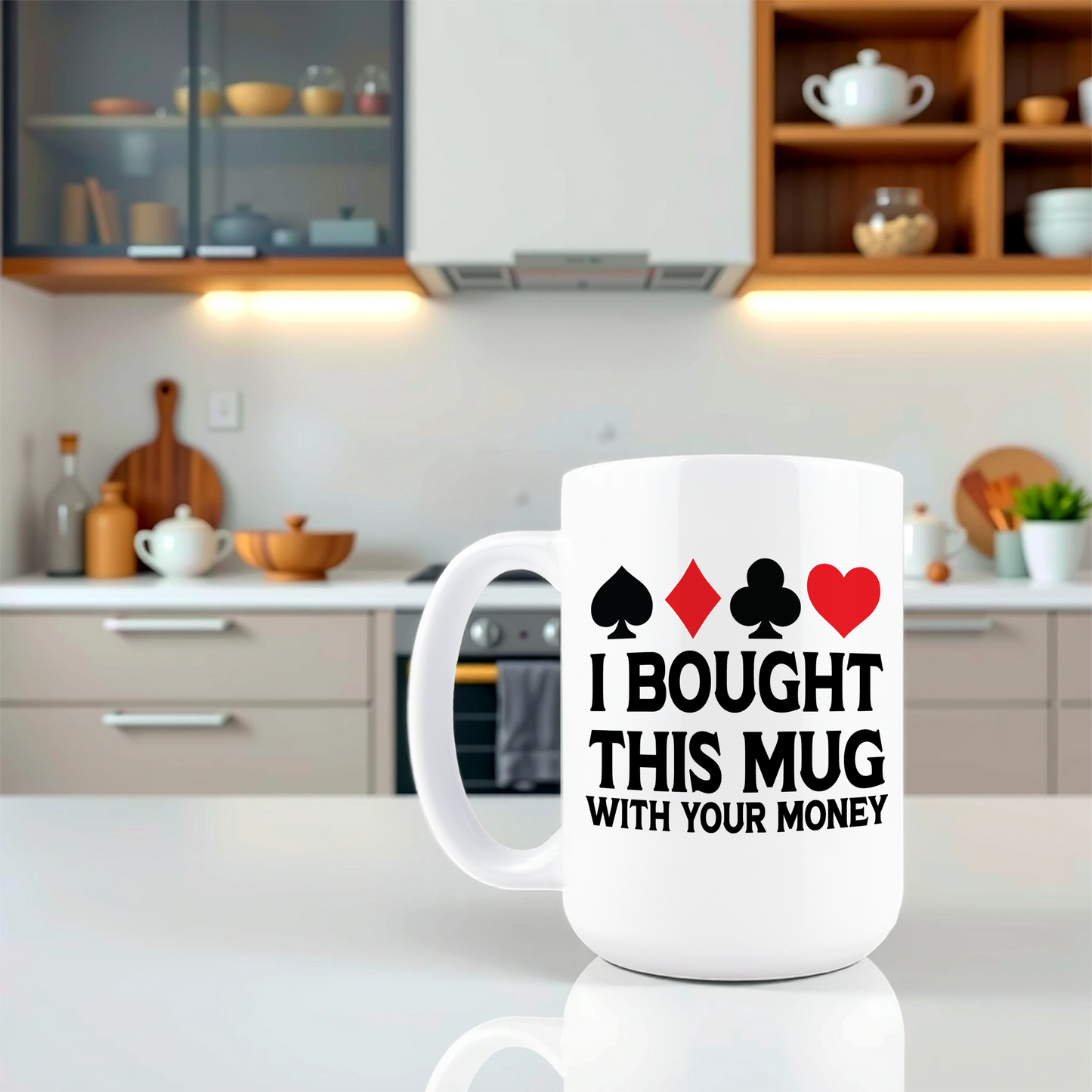 Lifestyle shot of funny gambling winner coffee mug