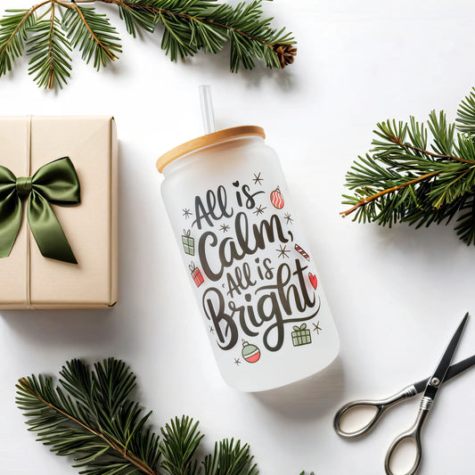 Christmas Glass Can - All Is Calm