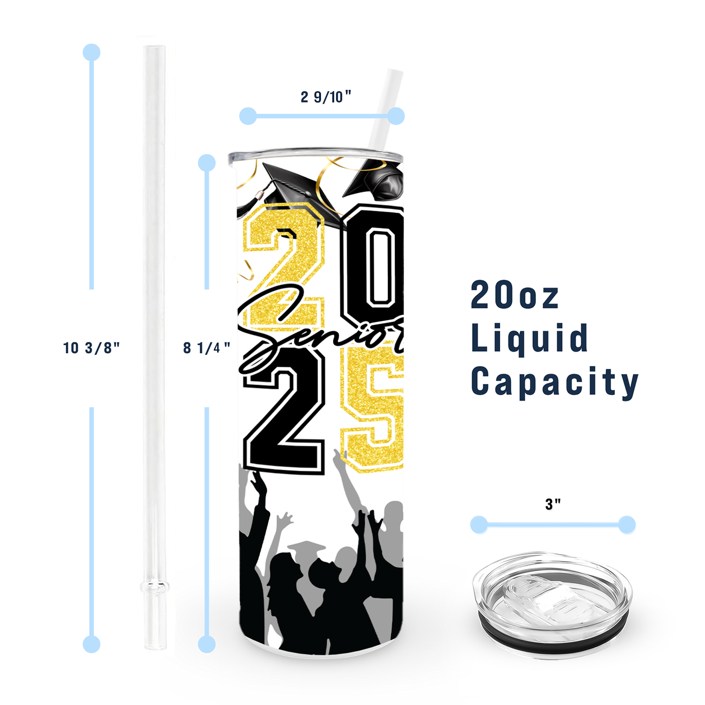 20oz Graduation Tumbler - Confetti Cap Toss