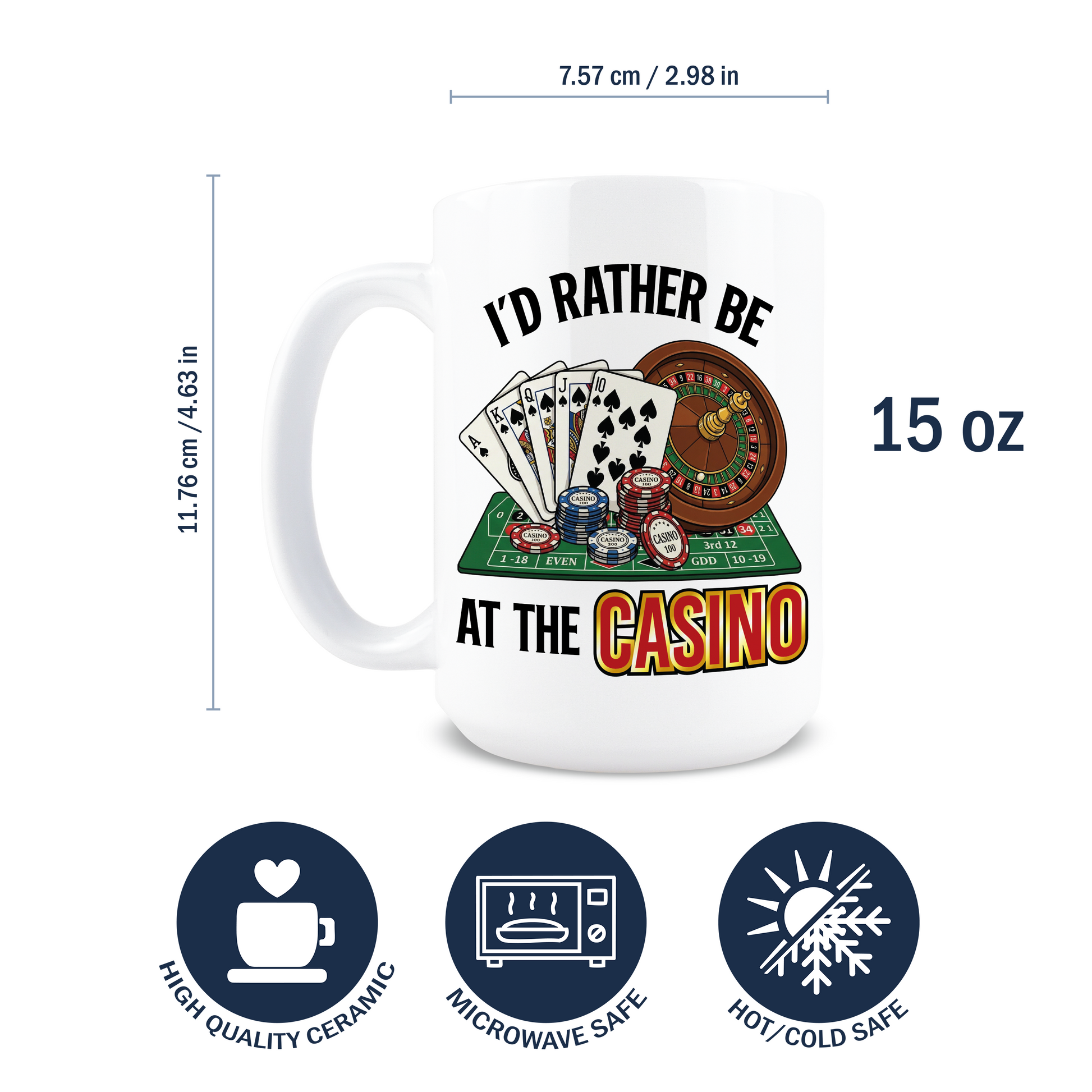 Dimensions of 15oz white ceramic coffee mug