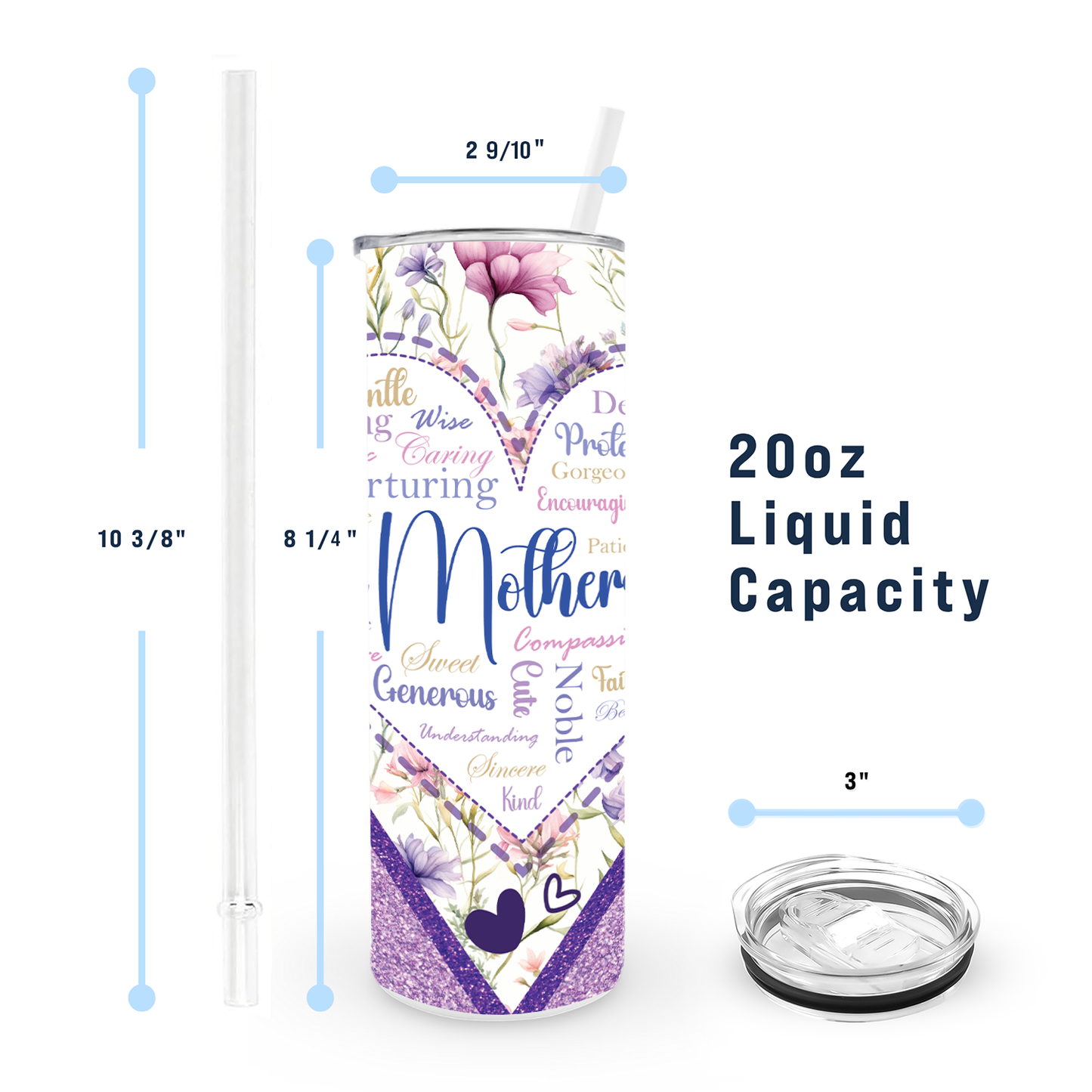 20oz Skinny Tumbler for Mom - Glitter and Grace