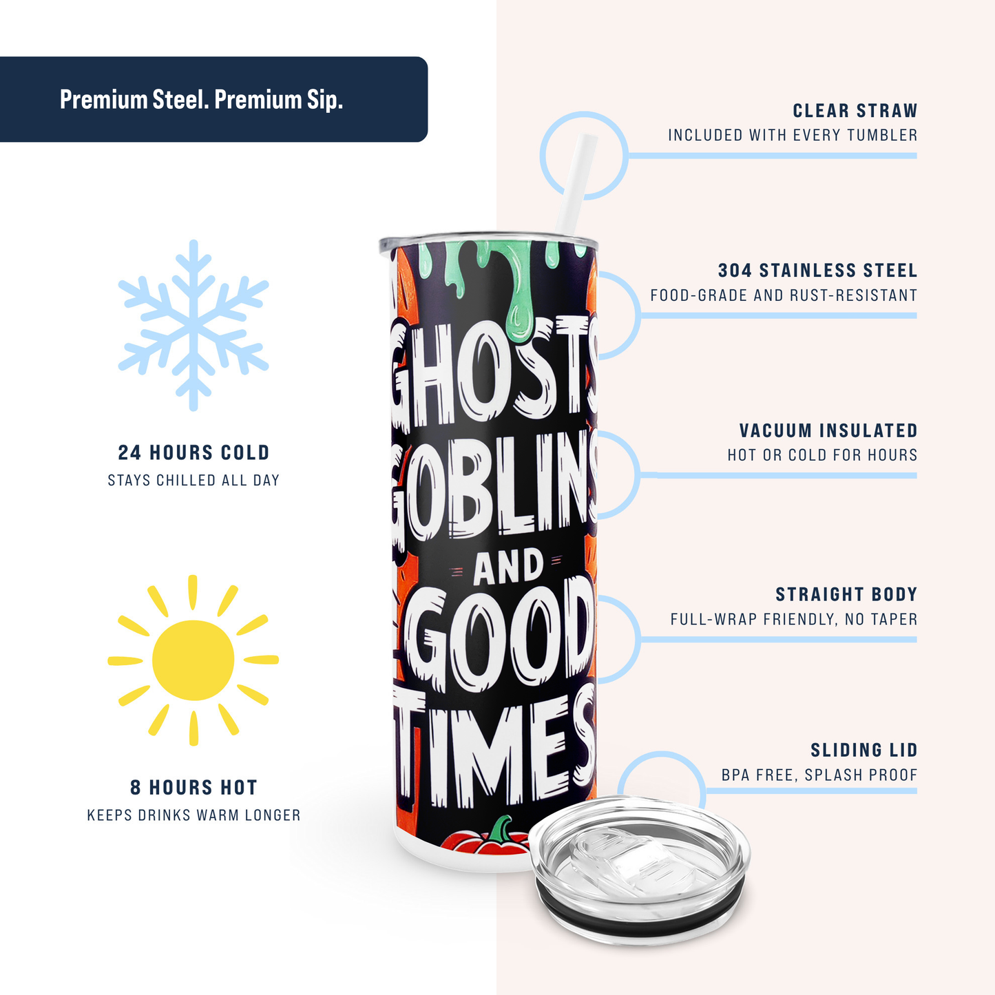 Halloween 20oz Glow in the Dark Tumbler - Ghosts Goblins and Good Times