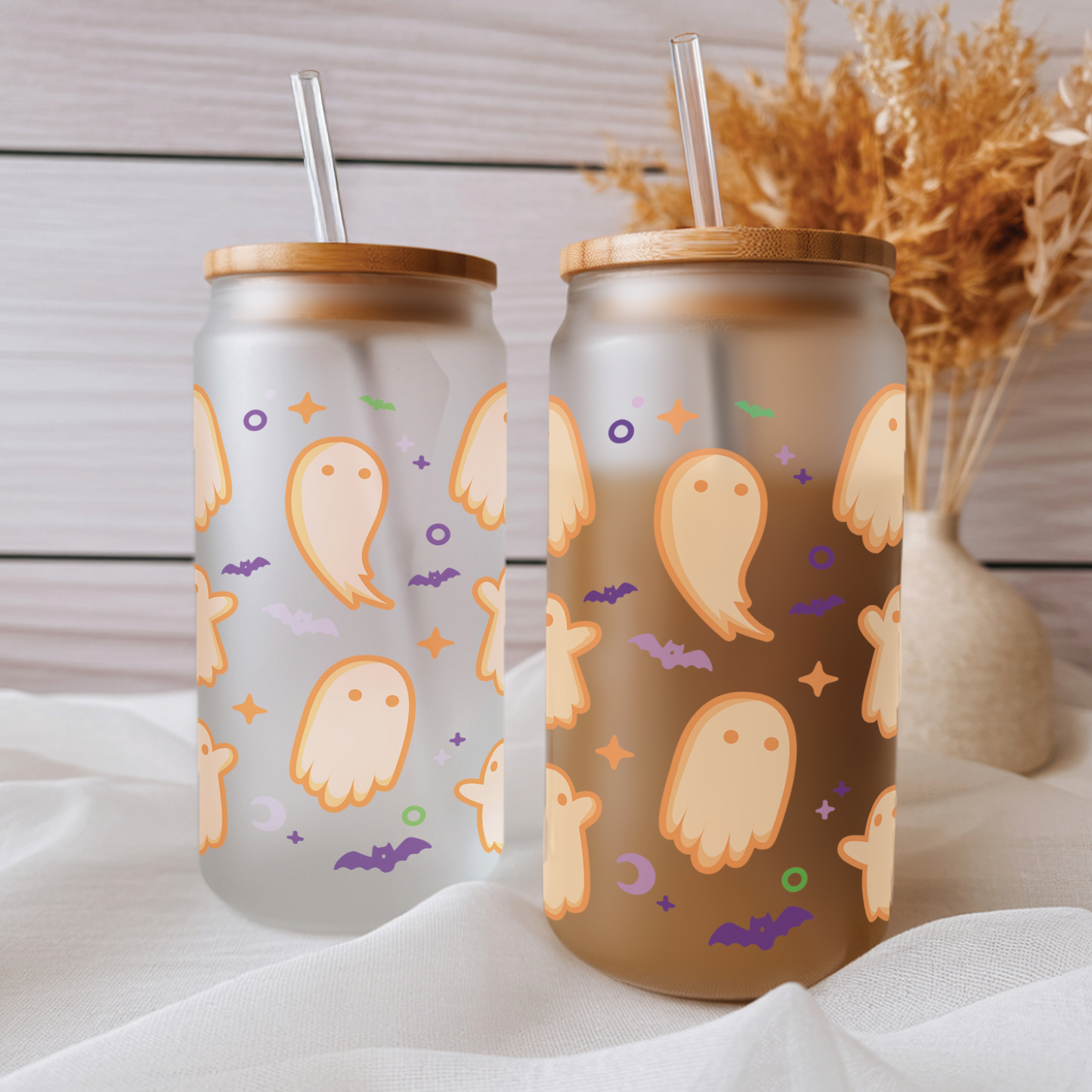 Halloween Glass Can - Ghosts