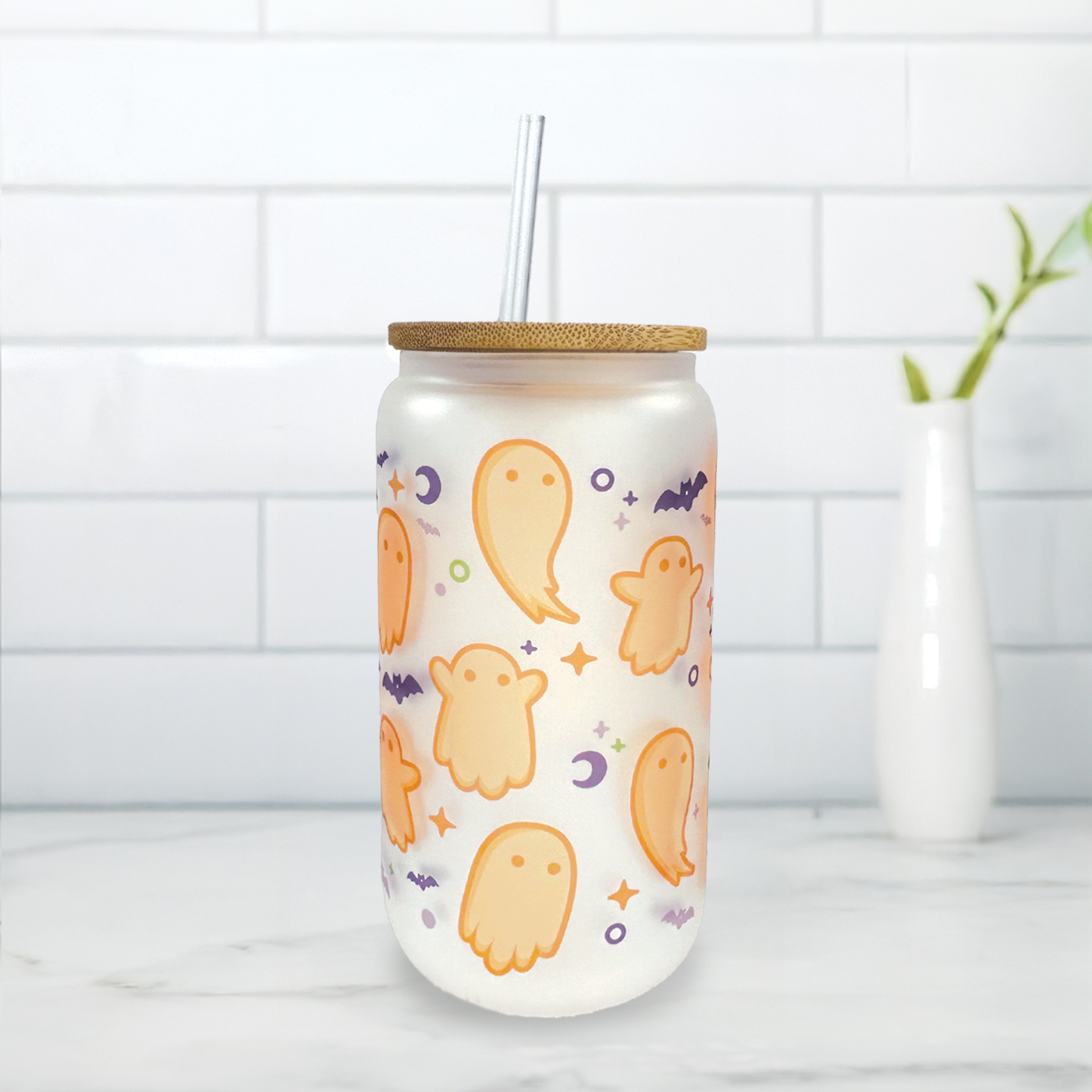 Halloween Glass Can - Ghosts