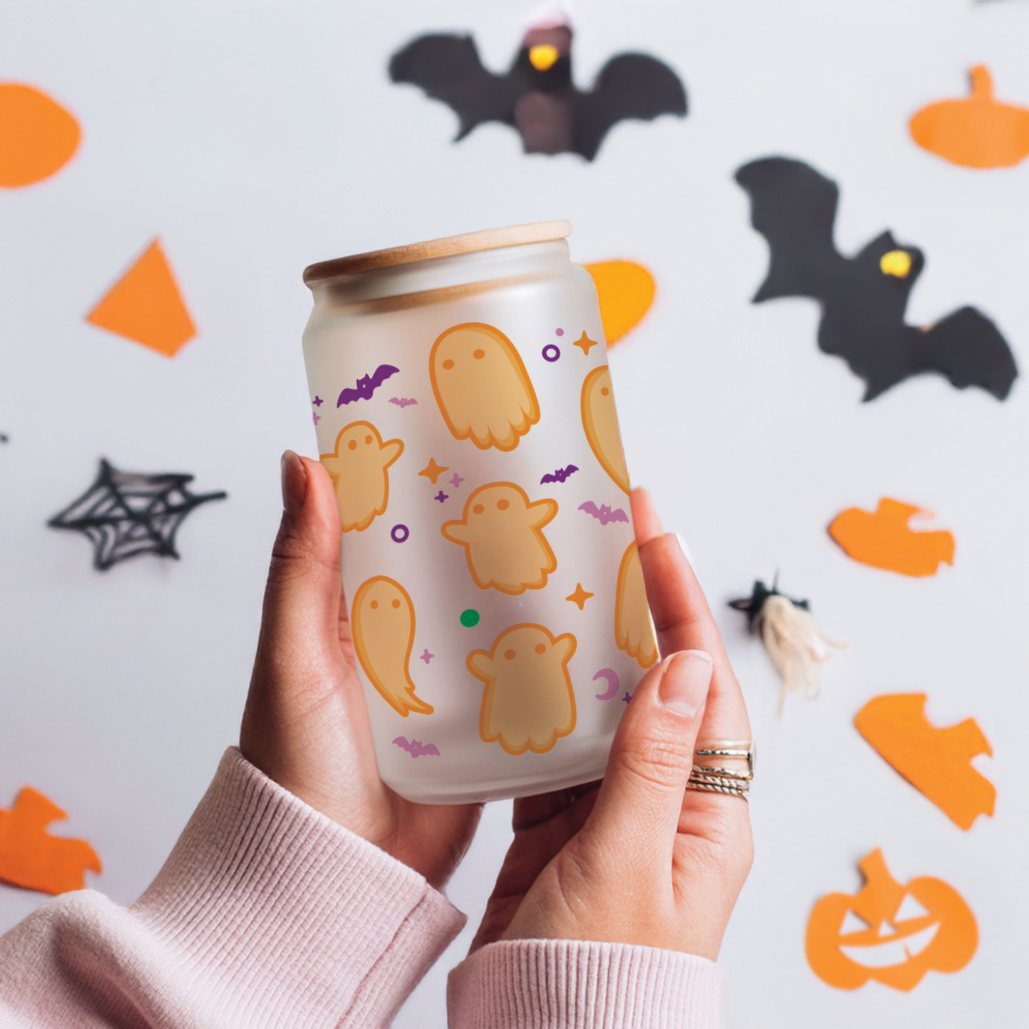 Halloween Glass Can - Ghosts