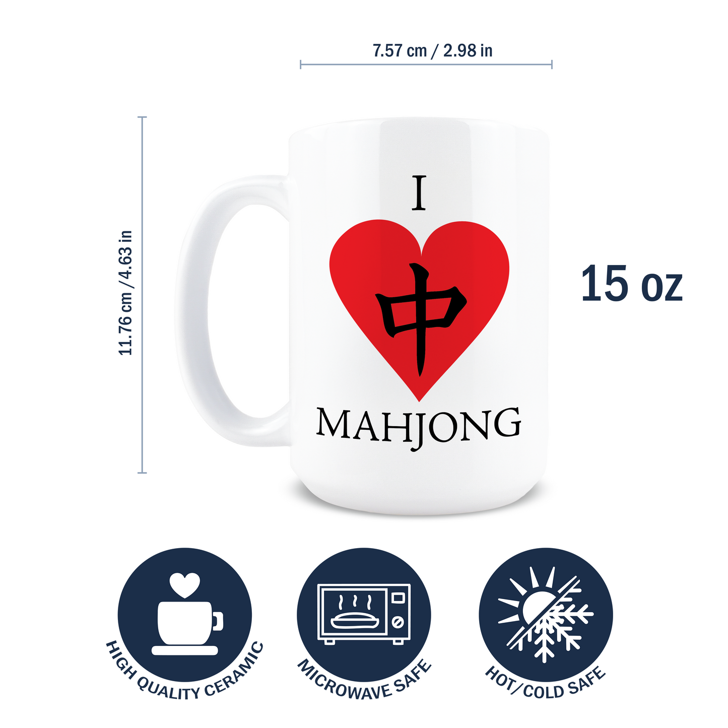 Dimensions of 15oz white ceramic coffee mug