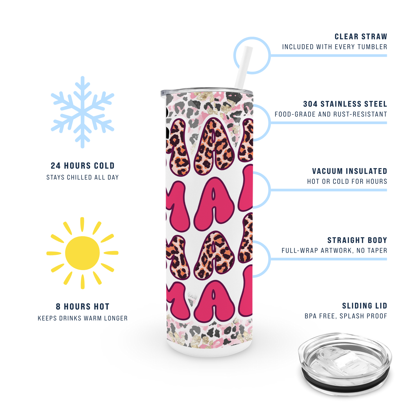 20oz Skinny Tumbler for Mom - Leopard Mama