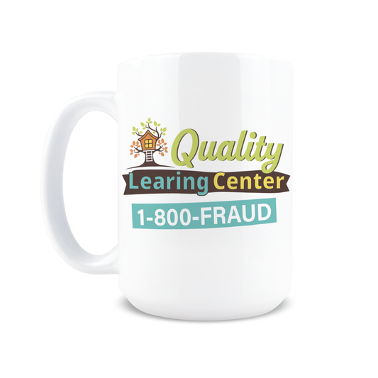Full wrap view of Quality Learing Center funny typo mug collection