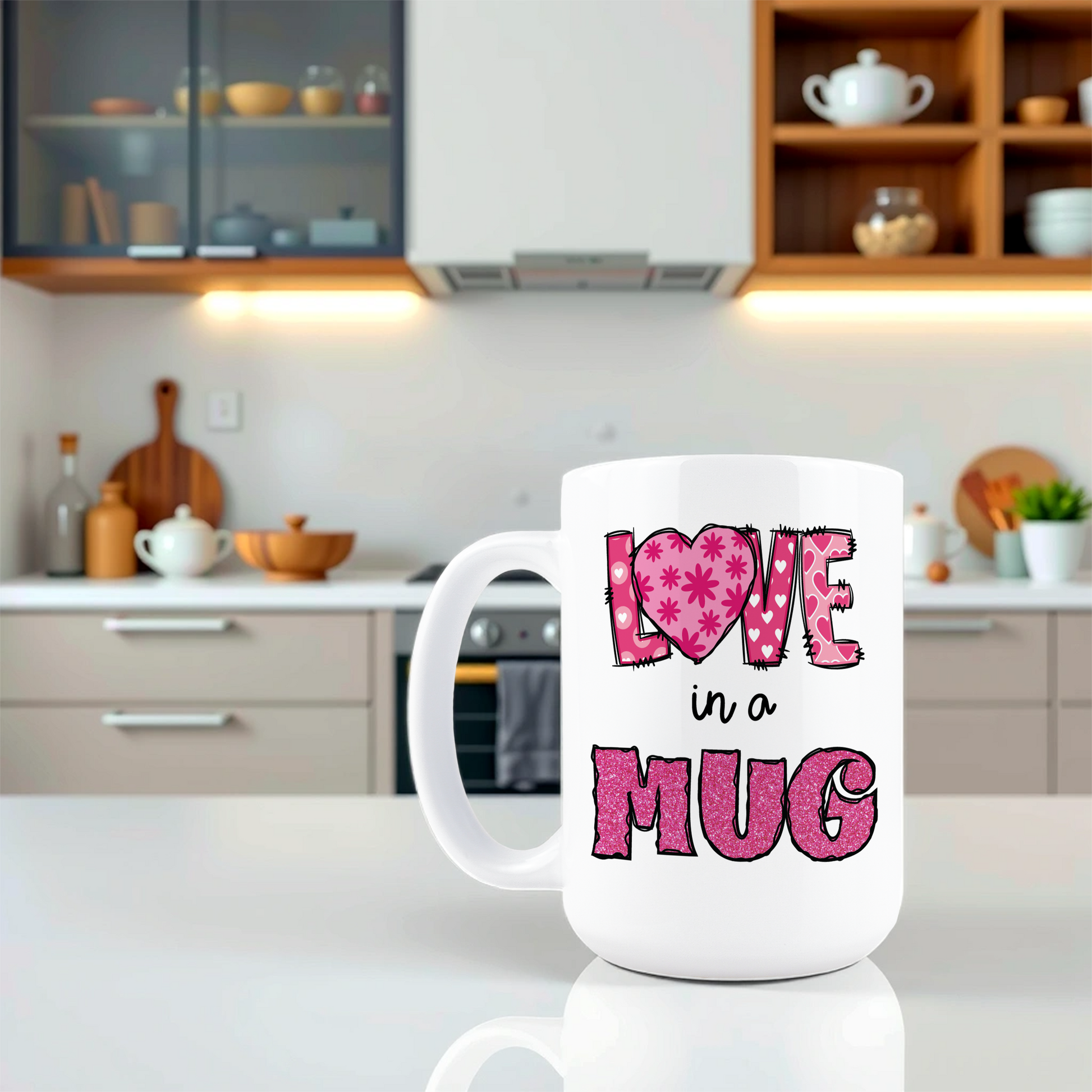 Lifestyle shot of romantic coffee mug gift
