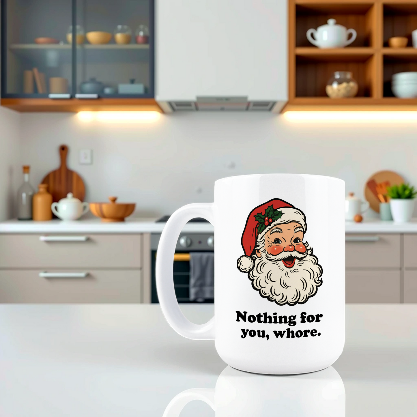 Lifestyle shot of funny inappropriate Christmas coffee mug