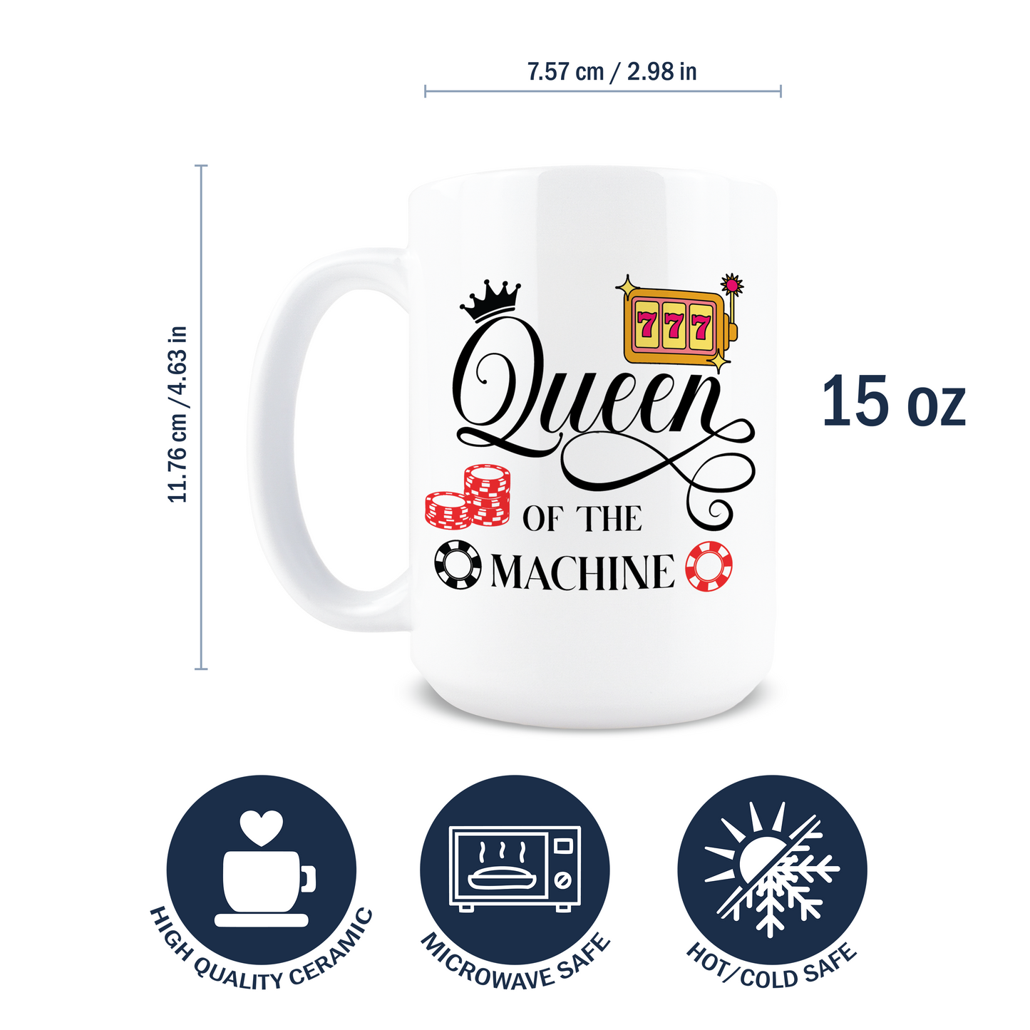 Dimensions of 15oz white ceramic coffee mug