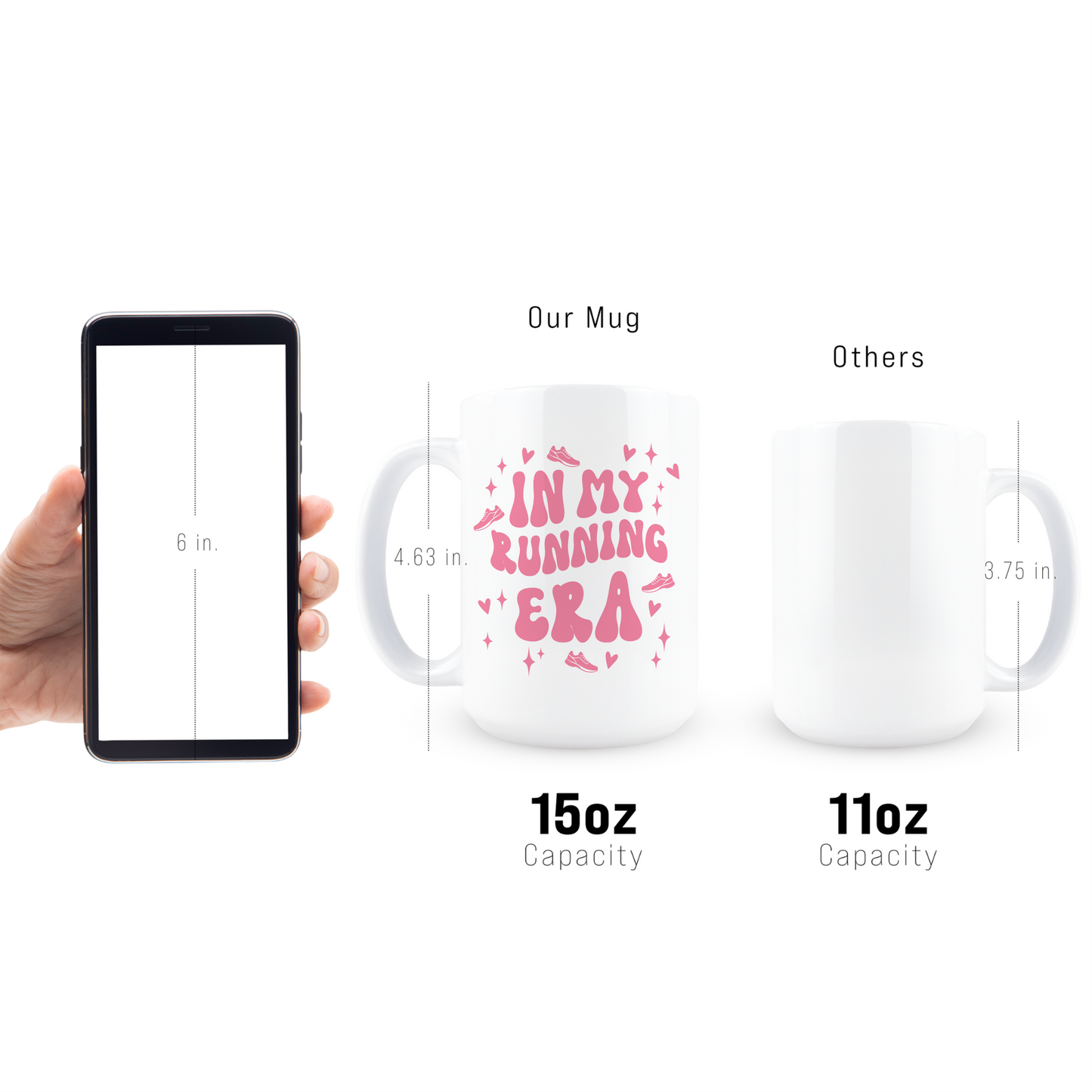 Full wrap view of cute running era mug with sneaker illustrations