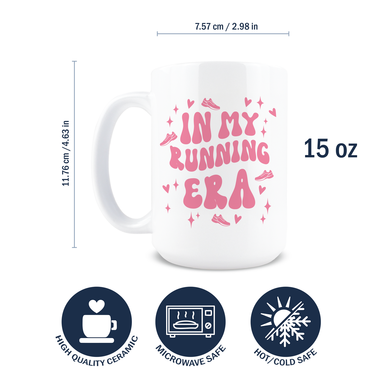 Dimensions of 15oz white ceramic coffee mug