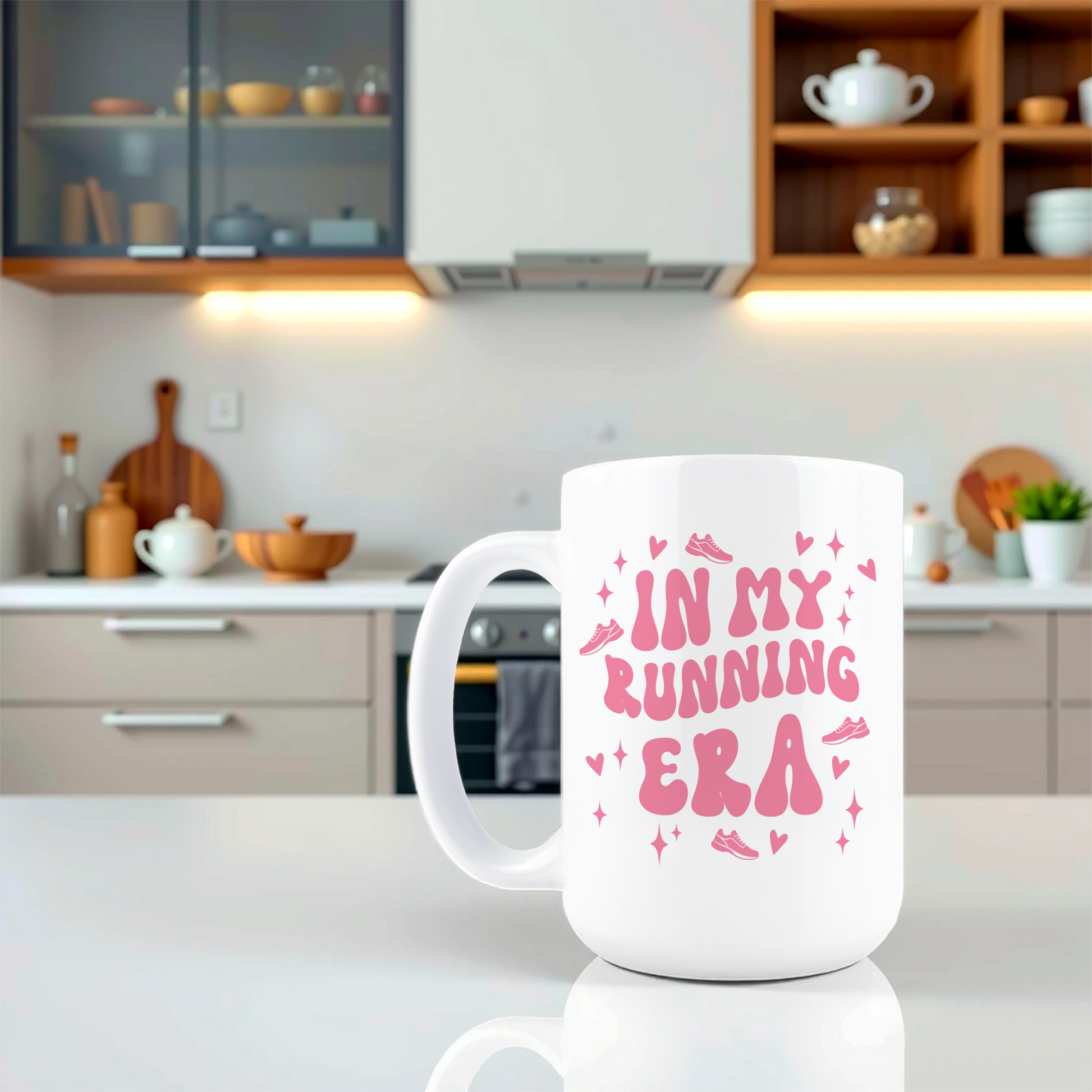 Lifestyle shot of runner aesthetic coffee mug